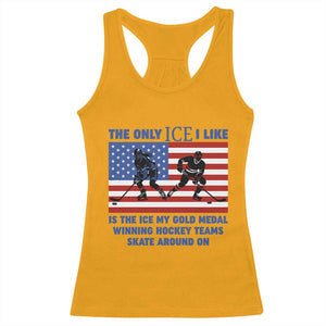 USA Gold Medal Hockey Patriotic American Flag Racerback Tank Top The Only Ice I Like Champions TS02 Gold Print Your Wear