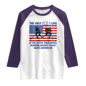 USA Gold Medal Hockey Patriotic American Flag Raglan Shirt The Only Ice I Like Champions TS02 White Purple Print Your Wear