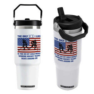 USA Gold Medal Hockey Patriotic American Flag Flip Straw Tumbler The Only Ice I Like Champions TS02 One Size: 30 oz White Print Your Wear
