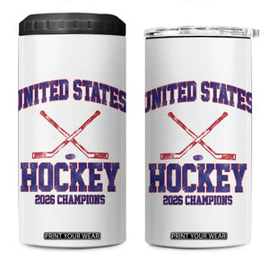 United States Hockey 2026 Champions 4 in 1 Can Cooler Tumbler Patriotic USA Ice Hockey Victory Fan TS02 One Size: 16 oz White Print Your Wear
