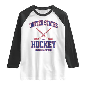 United States Hockey 2026 Champions Raglan Shirt Patriotic USA Ice Hockey Victory Fan TS02 White Black Print Your Wear