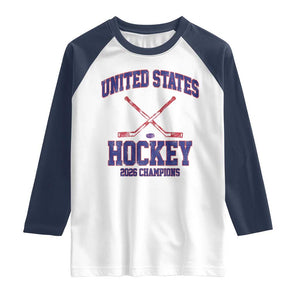 United States Hockey 2026 Champions Raglan Shirt Patriotic USA Ice Hockey Victory Fan TS02 White Navy Print Your Wear