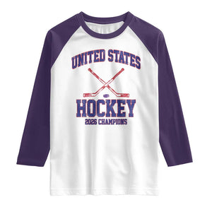 United States Hockey 2026 Champions Raglan Shirt Patriotic USA Ice Hockey Victory Fan TS02 White Purple Print Your Wear