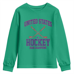 United States Hockey 2026 Champions Youth Sweatshirt Patriotic USA Ice Hockey Victory Fan TS02 Irish Green Print Your Wear