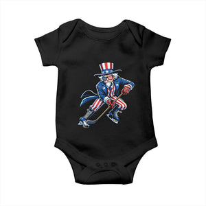 Uncle Sam Playing Hockey Patriotic Graphic Baby Onesie Funny USA Ice Hockey American Pride TS02 Black Print Your Wear