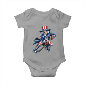 Uncle Sam Playing Hockey Patriotic Graphic Baby Onesie Funny USA Ice Hockey American Pride TS02 Sport Gray Print Your Wear