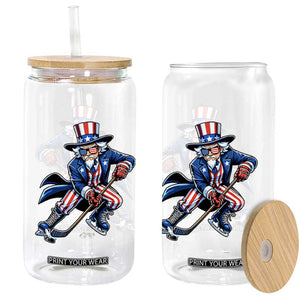 Uncle Sam Playing Hockey Patriotic Graphic Glass Can Funny USA Ice Hockey American Pride TS02 Print Your Wear