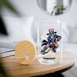 Uncle Sam Playing Hockey Patriotic Graphic Glass Can Funny USA Ice Hockey American Pride TS02 Print Your Wear