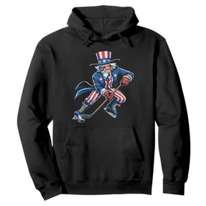 Uncle Sam Playing Hockey Patriotic Graphic Hoodie Funny USA Ice Hockey American Pride TS02 Black Print Your Wear