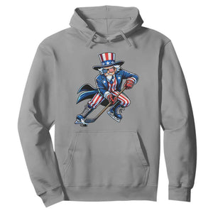 Uncle Sam Playing Hockey Patriotic Graphic Hoodie Funny USA Ice Hockey American Pride TS02 Sport Gray Print Your Wear