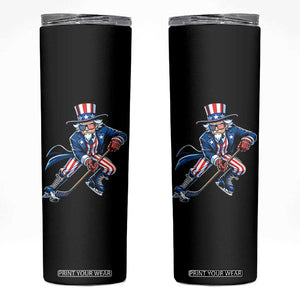 Uncle Sam Playing Hockey Patriotic Graphic Skinny Tumbler Funny USA Ice Hockey American Pride TS02 Black Print Your Wear