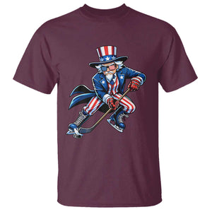 Uncle Sam Playing Hockey Patriotic Graphic T Shirt Funny USA Ice Hockey American Pride TS02 Maroon Print Your Wear