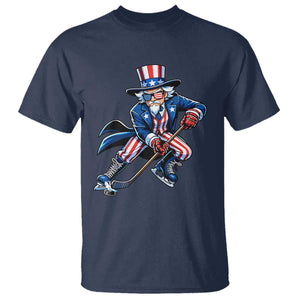 Uncle Sam Playing Hockey Patriotic Graphic T Shirt Funny USA Ice Hockey American Pride TS02 Navy Print Your Wear