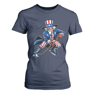 Uncle Sam Playing Hockey Patriotic Graphic T Shirt For Women Funny USA Ice Hockey American Pride TS02 Navy Print Your Wear