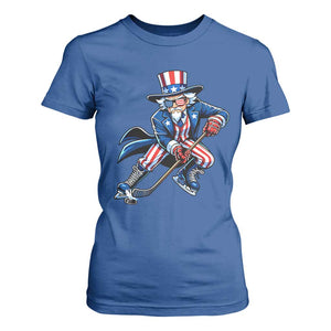 Uncle Sam Playing Hockey Patriotic Graphic T Shirt For Women Funny USA Ice Hockey American Pride TS02 Royal Blue Print Your Wear