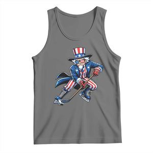 Uncle Sam Playing Hockey Patriotic Graphic Tank Top Funny USA Ice Hockey American Pride TS02 Black Heather Print Your Wear