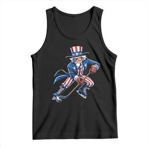 Uncle Sam Playing Hockey Patriotic Graphic Tank Top Funny USA Ice Hockey American Pride TS02 Black Print Your Wear