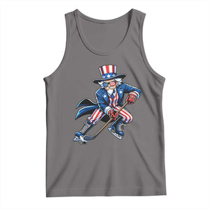 Uncle Sam Playing Hockey Patriotic Graphic Tank Top Funny USA Ice Hockey American Pride TS02 Deep Heather Print Your Wear