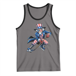 Uncle Sam Playing Hockey Patriotic Graphic Tank Top Funny USA Ice Hockey American Pride TS02 Deep Heather Black Print Your Wear