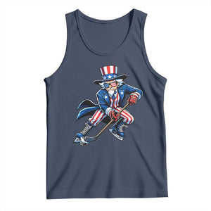 Uncle Sam Playing Hockey Patriotic Graphic Tank Top Funny USA Ice Hockey American Pride TS02 Navy Print Your Wear