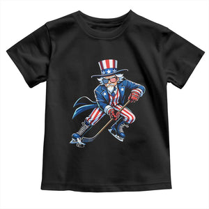 Uncle Sam Playing Hockey Patriotic Graphic Toddler T Shirt Funny USA Ice Hockey American Pride TS02 Black Print Your Wear