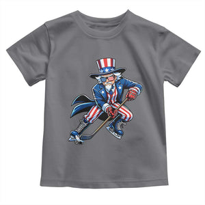 Uncle Sam Playing Hockey Patriotic Graphic Toddler T Shirt Funny USA Ice Hockey American Pride TS02 Charcoal Print Your Wear