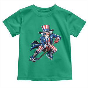 Uncle Sam Playing Hockey Patriotic Graphic Toddler T Shirt Funny USA Ice Hockey American Pride TS02 Irish Green Print Your Wear