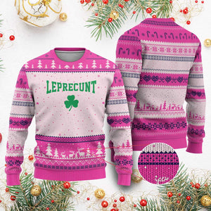 Leprecunt Bold Shamrock Graphic Ugly Christmas Sweater Funny Irish St Patricks Day Party Adult Humor