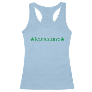 Leprecunt Celtic Style Shamrock Graphic Racerback Tank Top Edgy Irish Adult Humor for St Patricks Day TS02 Light Blue Print Your Wear