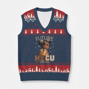 Future HBCU Grad Black Girl V-Neck Knit Sweater Vest College Bound Pride Black Excellence Supporters TS02 Navy Red Print Your Wear