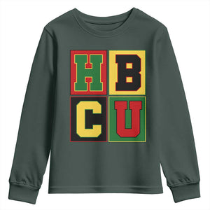 HBCU Block Letter Pride Graphic Youth Sweatshirt College Support Statement Black Excellence TS02 Dark Forest Green Print Your Wear