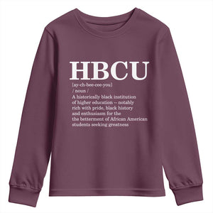 HBCU Definition Youth Sweatshirt Historically Black College Pride Celebrating Education and Black History TS02 Maroon Print Your Wear