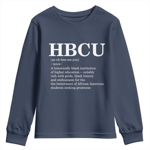 HBCU Definition Youth Sweatshirt Historically Black College Pride Celebrating Education and Black History TS02 Navy Print Your Wear