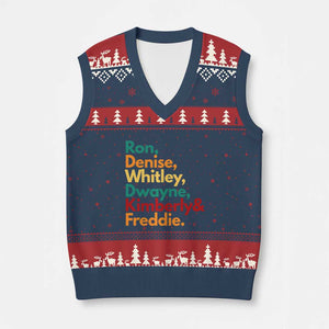 90s Black Sitcom HBCU Culture Tribute V-Neck Knit Sweater Vest Ron Denise Whitley Dwayne Kimberly Freddie TS02 Navy Red Print Your Wear