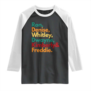 90s Black Sitcom HBCU Culture Tribute Raglan Shirt Ron Denise Whitley Dwayne Kimberly Freddie TS02 Black White Print Your Wear