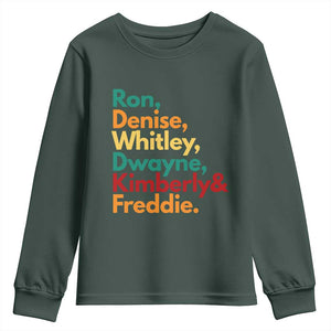 90s Black Sitcom HBCU Culture Tribute Youth Sweatshirt Ron Denise Whitley Dwayne Kimberly Freddie TS02 Dark Forest Green Print Your Wear