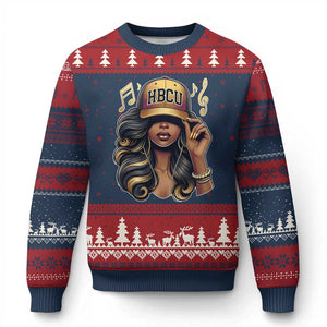 HBCU Queen Vibes Ugly Christmas Sweater Melanin Music College Pride for Black Excellence Supporters TS02 Navy Red Print Your Wear