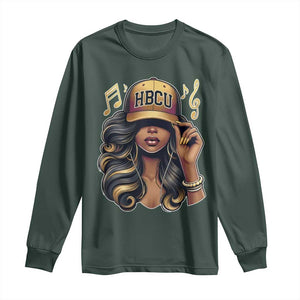 HBCU Queen Vibes Long Sleeve Shirt Melanin Music College Pride for Black Excellence Supporters TS02 Dark Forest Green Print Your Wear