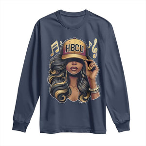 HBCU Queen Vibes Long Sleeve Shirt Melanin Music College Pride for Black Excellence Supporters TS02 Navy Print Your Wear