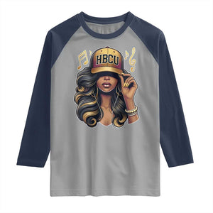 HBCU Queen Vibes Raglan Shirt Melanin Music College Pride for Black Excellence Supporters TS02 Sport Gray Navy Print Your Wear
