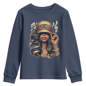 HBCU Queen Vibes Youth Sweatshirt Melanin Music College Pride for Black Excellence Supporters TS02 Navy Print Your Wear