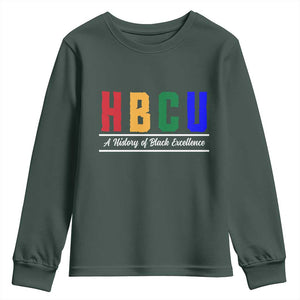 HBCU A History of Black Excellence Youth Sweatshirt College Pride Statement Celebrating African American Achievement TS02 Dark Forest Green Print Your Wear