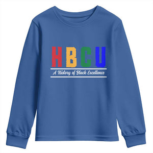 HBCU A History of Black Excellence Youth Sweatshirt College Pride Statement Celebrating African American Achievement TS02 Royal Blue Print Your Wear