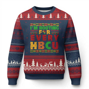 I’m Rooting for Every HBCU Ugly Christmas Sweater Pan African Pride College Support Statement TS02 Navy Red Print Your Wear