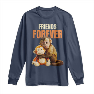 Friends Forever Viral Punch The Monkey Long Sleeve Shirt Cute Baby Monkey Hugging Plush Toy Best Friend Gift TS02 Navy Print Your Wear
