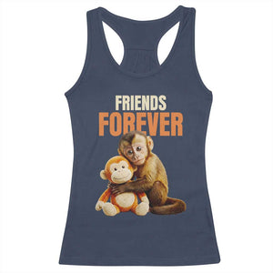 Friends Forever Viral Punch The Monkey Racerback Tank Top Cute Baby Monkey Hugging Plush Toy Best Friend Gift TS02 Navy Print Your Wear