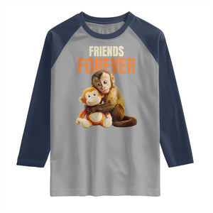 Friends Forever Viral Punch The Monkey Raglan Shirt Cute Baby Monkey Hugging Plush Toy Best Friend Gift TS02 Sport Gray Navy Print Your Wear