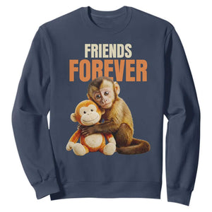 Friends Forever Viral Punch The Monkey Sweatshirt Cute Baby Monkey Hugging Plush Toy Best Friend Gift TS02 Navy Print Your Wear