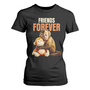 Friends Forever Viral Punch The Monkey T Shirt For Women Cute Baby Monkey Hugging Plush Toy Best Friend Gift TS02 Black Print Your Wear