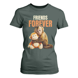Friends Forever Viral Punch The Monkey T Shirt For Women Cute Baby Monkey Hugging Plush Toy Best Friend Gift TS02 Dark Forest Green Print Your Wear